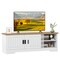 Farmhouse TV Stand for TVs up to 65 Inch with Sliding Doors and Storage Cabinets-White